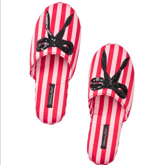 NWT Victoria’s Secret Pink & Red Striped Slippers | Size 9/10 - Picture 4 of 12